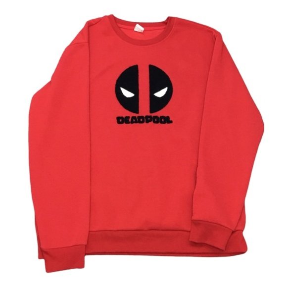 Marvel Deadpool Pullover Sweater Crewneck Long Sleeve Red/Black Large Men's - Picture 1 of 10